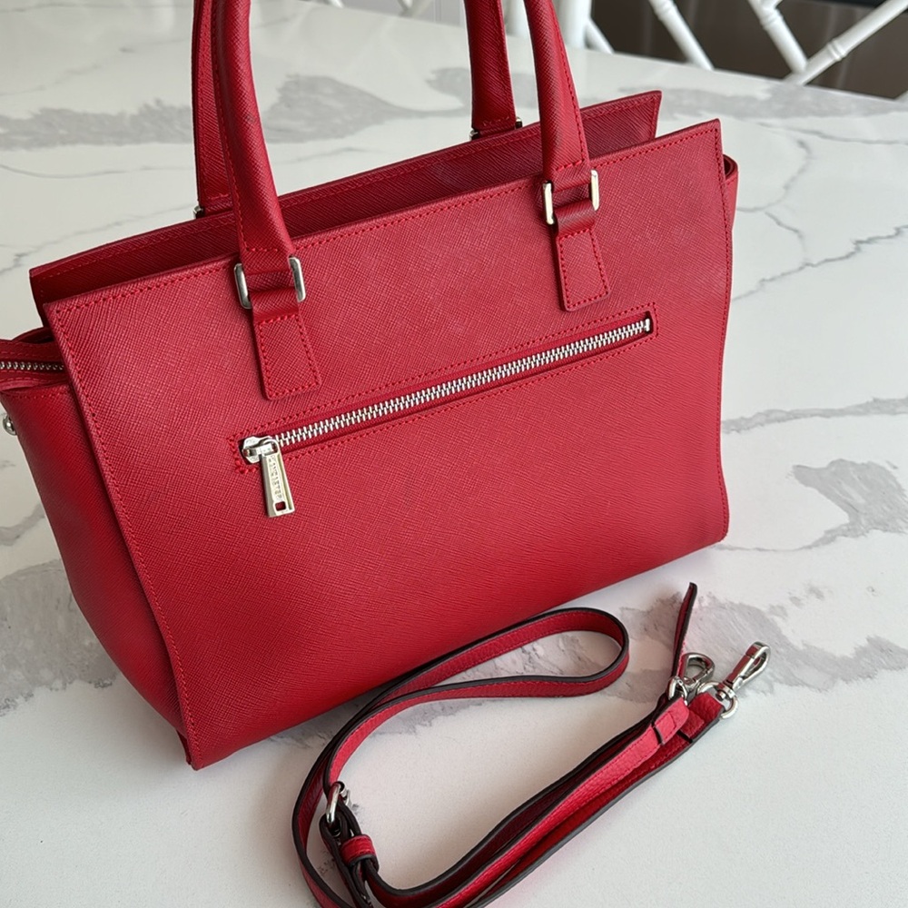 MADE IN FRANCE Lancaster M Bag Adele red satchel crossbody strap saffiano $229 - Picture 7 of 16
